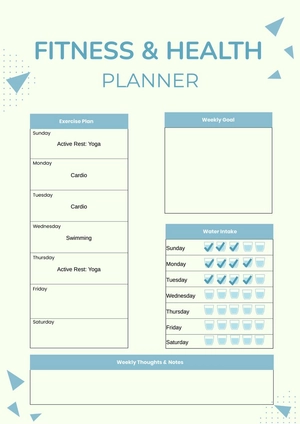 Fitness & Health Planner Chart Fitness & Health Planner Chart