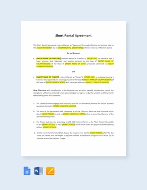 Short Rental Agreement Template