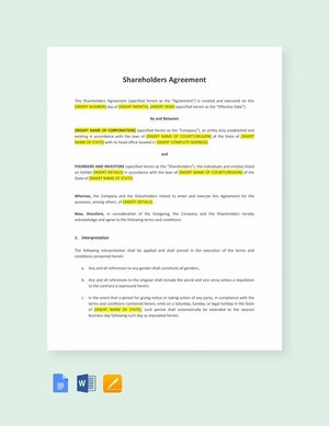 Shareholders Agreement Template Shareholders Agreement Template