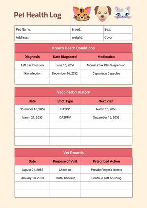 Pet Health Chart Pet Health Chart