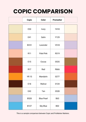 Copic Comparison Chart