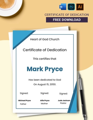 Church Baby Dedication Certificate Template