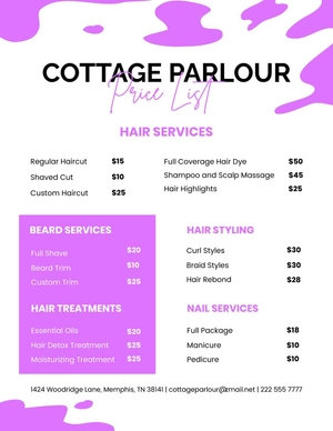 Vintage Barber Price List