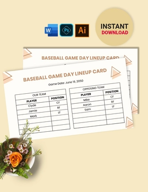 Baseball Game Day Lineup Card