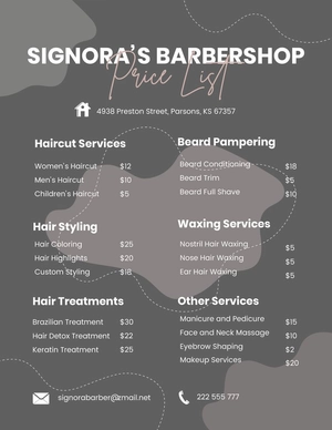 Blank Barber Price List