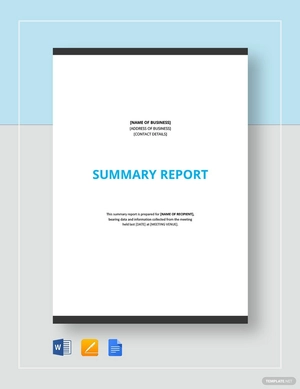 Summary Report Template Summary Report Template