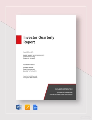 Investor Quarterly Report Template Investor Quarterly Report Template