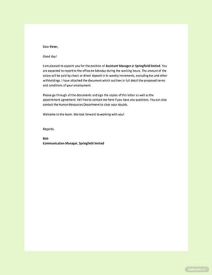 Job Appointment Letter Template for New Employee