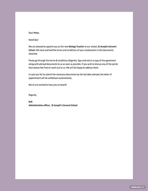 Private School Teacher Appointment Letter