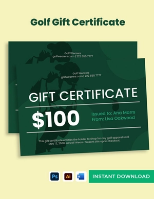 Golf Gift Certificate