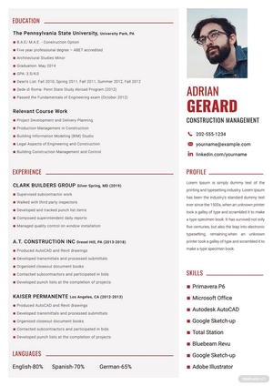 Construction Manager Resume
