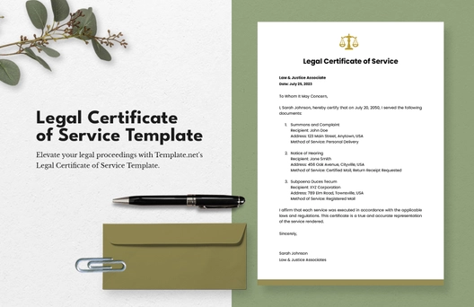 Legal Certificate of Service Template