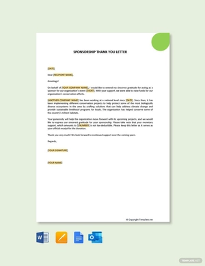 Sponsorship Thank You Letter
