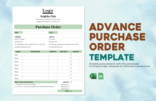 Advance Purchase Order Template