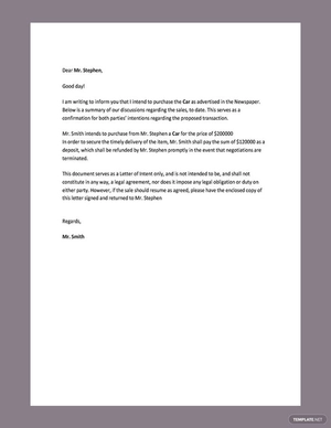 Letter of Intent for Purchase