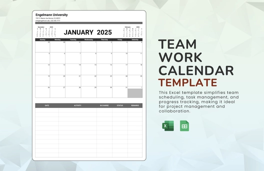 Team Work Calendar Template