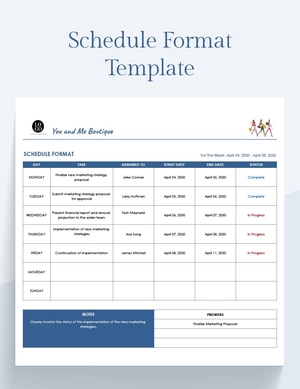 Schedule Format Template