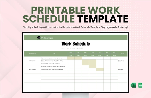 Printable Work Schedule Template Printable Work Schedule Template