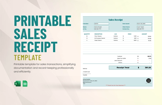 Printable Sales Receipt Template