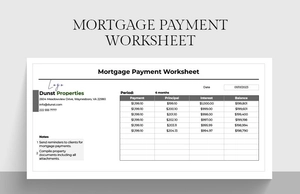 Mortgage Payment Worksheet