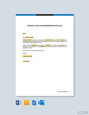 Personal Letter of Recommendation For A Job