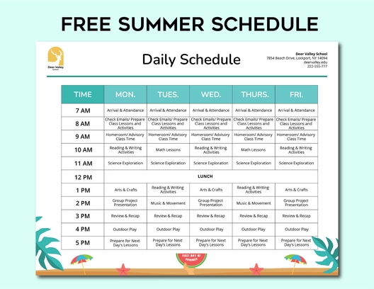 Summer Schedule Summer Schedule