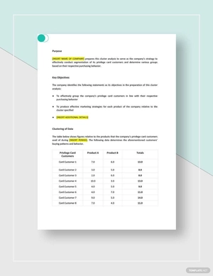 Cluster Analysis Example Template
