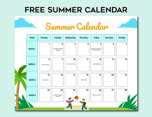 Summer Calendar Summer Calendar