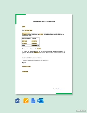 Confirmation of Receipt of Payment Letter