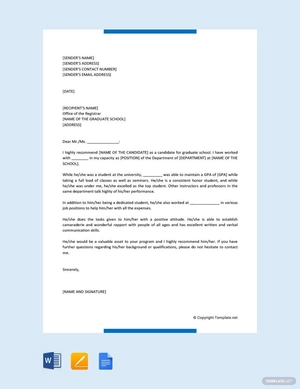 Letter of Recommendation for Graduate School Admission