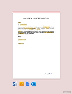 Affidavit of Support Letter from Employer