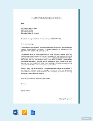 Character Reference Letters for Court Sentencing
