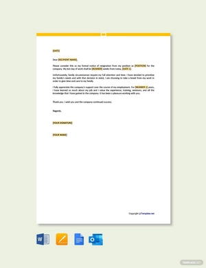 Resignation Letter due to Family Reasons