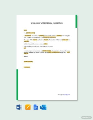 Sponsorship Letter for Visa from Father