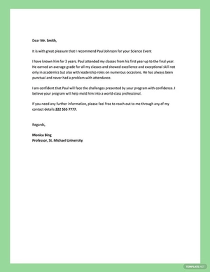 Sample Academic Reference Letter