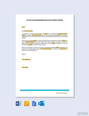 Letter of Recommendation for Student Intern Letter of Recommendation for Student Intern