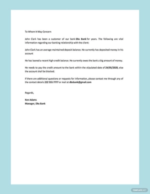 Bank Reference Letter Template