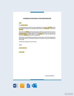Internship Acceptance Letter from Employer