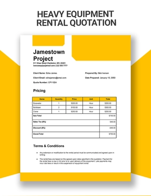 Heavy Equipment Rental Quotation Template