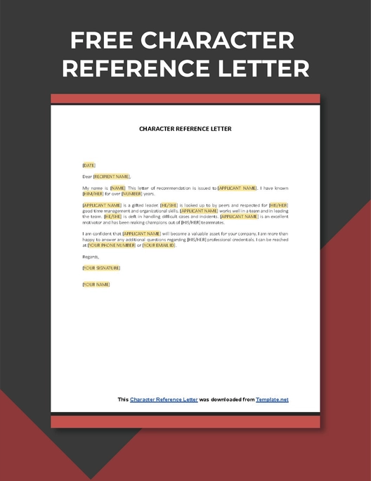 Character Reference Letter Template