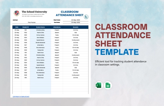 Classroom Attendance Sheet Classroom Attendance Sheet