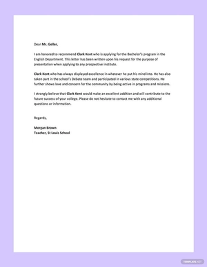 College Reference Letter Template