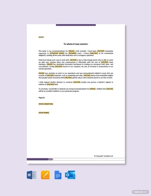 Letter of Recommendation for Graduate School from Supervisor