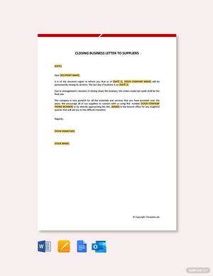 Closing Business Letter to suppliers Closing Business Letter to suppliers