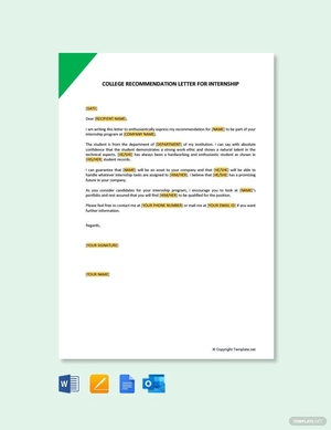 College Recommendation Letter for Internship