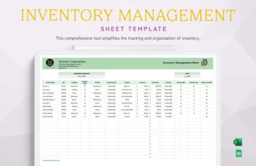 Inventory Management Sheet Template