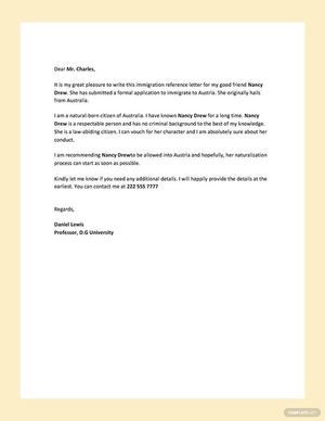 Immigration Reference Letter