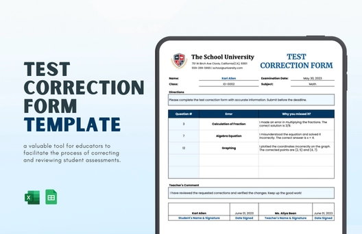Test Correction Form Template