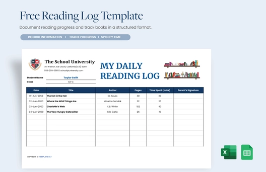 Reading  Log Template