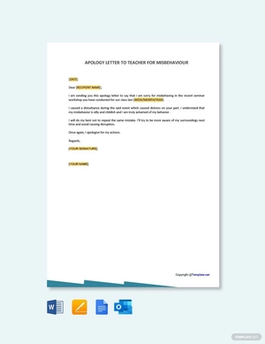 Apology Letter to Teacher for Misbehavior